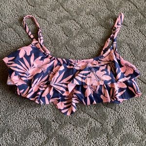 Pink and navy ruffled floral bikini top  (M)